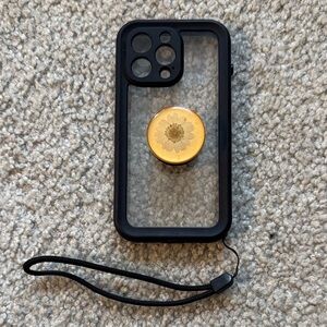 Waterproof Black IPhone Case with Flower pop socket